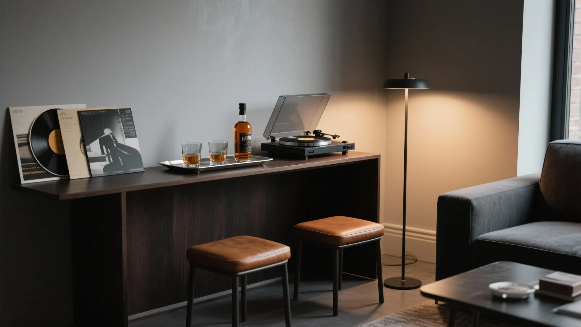Gentleman’s Lounge Corner with Drinks & Vinyl