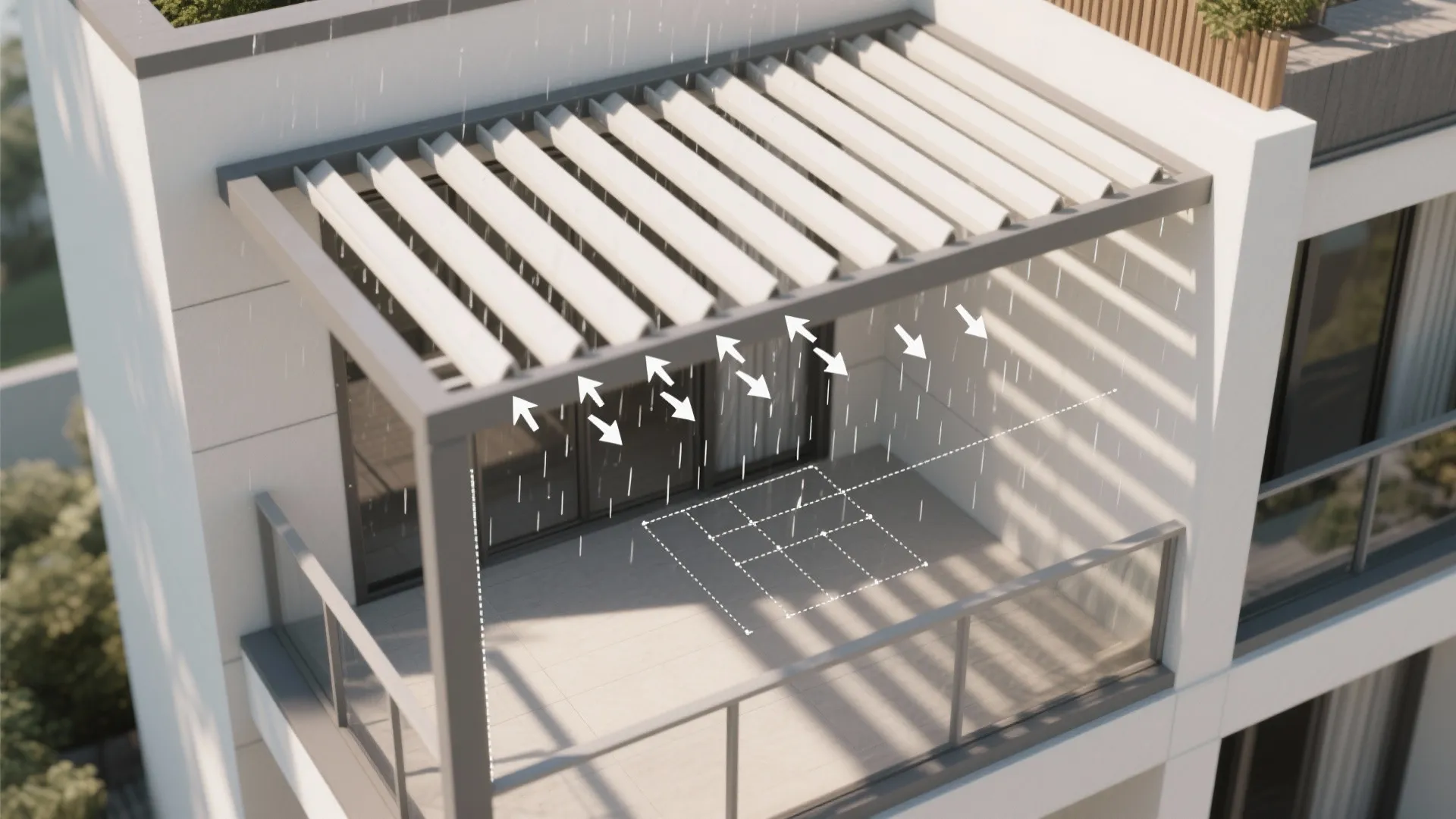 Smart Pergola Roof with Adjustable Louvers