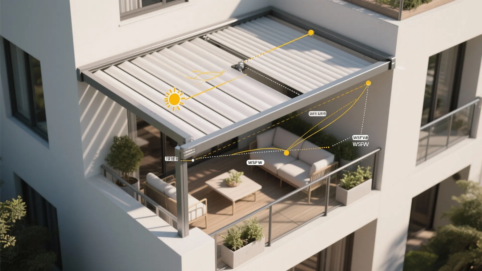 2) Aluminium pergola canopy with adjustable louvers