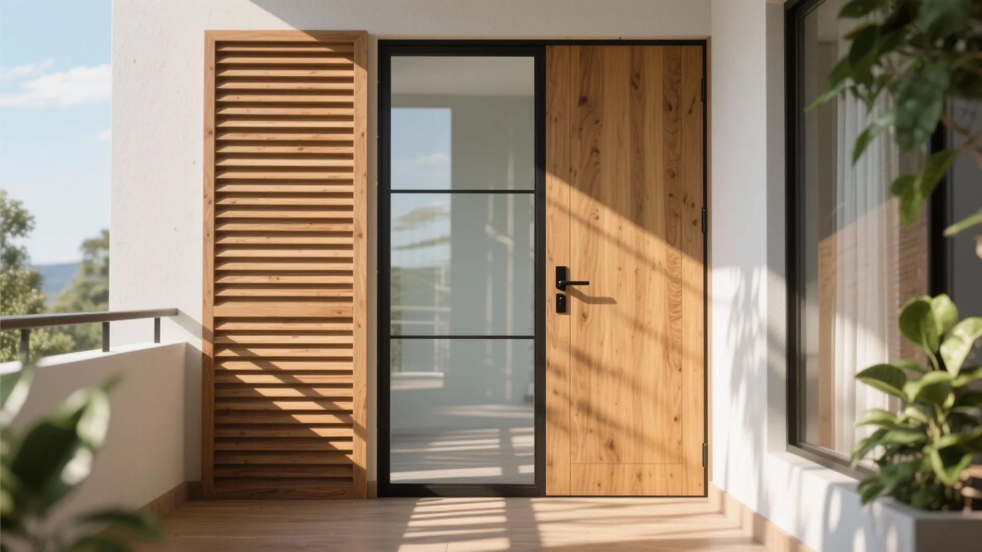 Inspiration 5: Louvered timber door with a glazed inner layer
