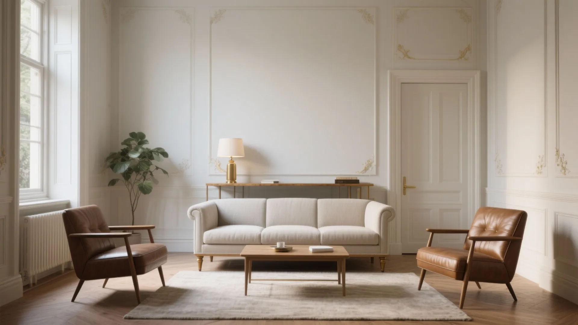 Slim-profile loveseat + accent chairs mix