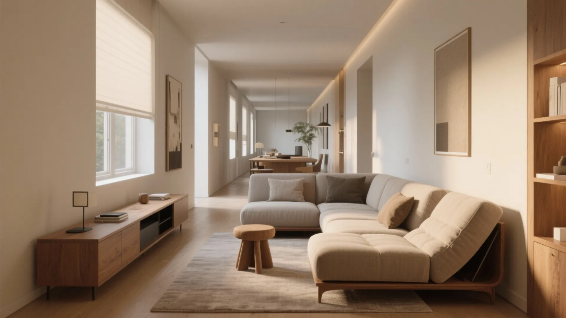 4. Loveseat + Chaise + Accent Stool + Narrow Media Unit