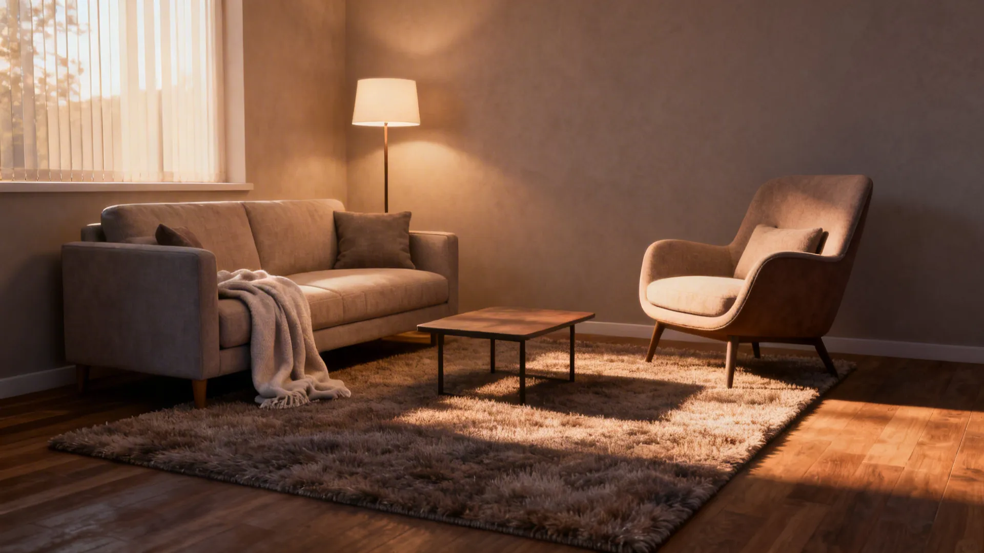 Media nook with a loveseat and accent chair anchored by a 5x7 rug defining a cozy reading and watching spot.