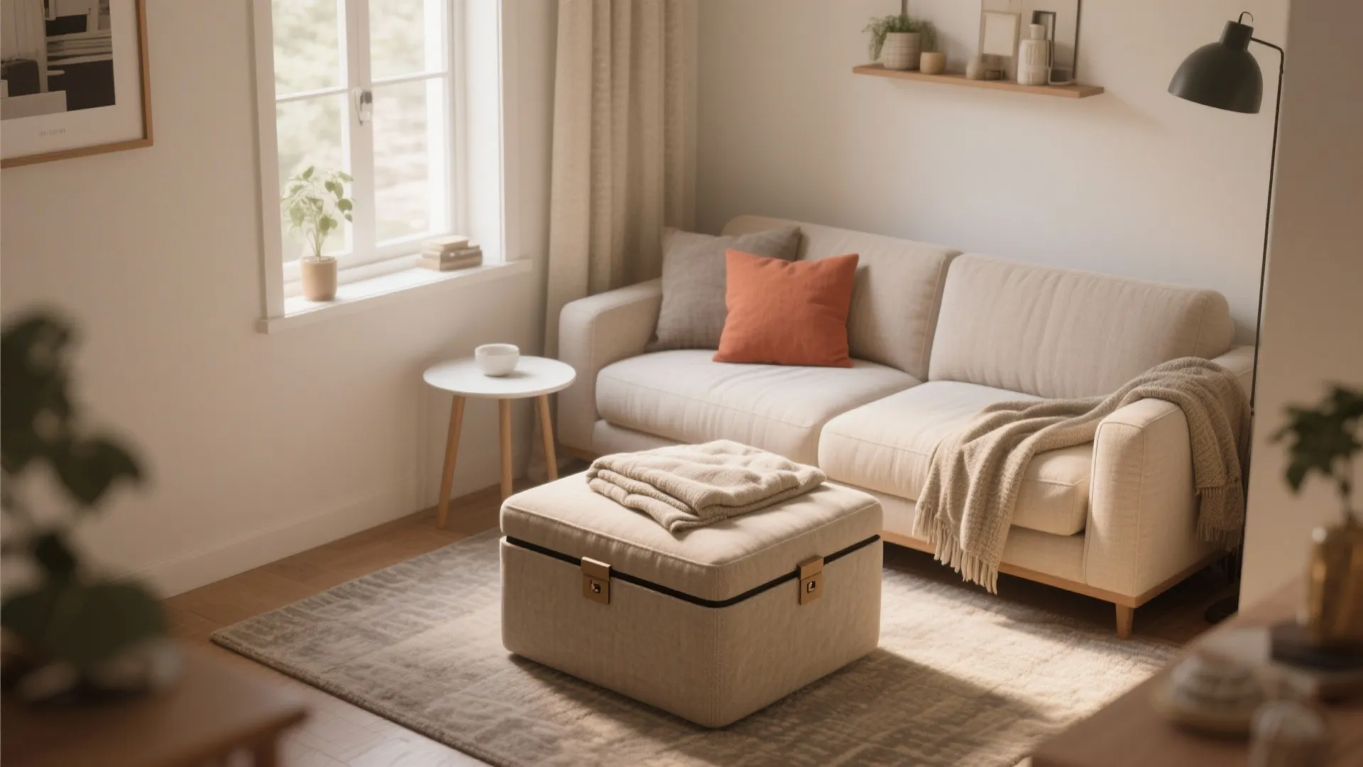 2. Loveseat + ottoman + side table