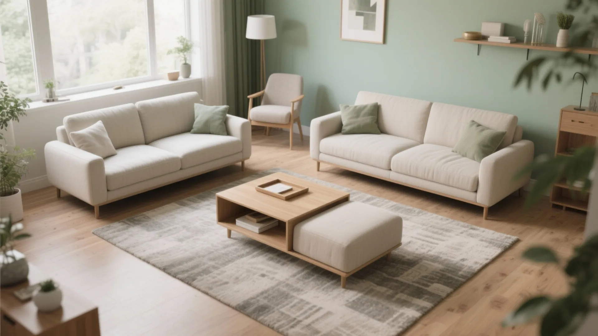 Two Loveseats + Ottoman as Coffee Table