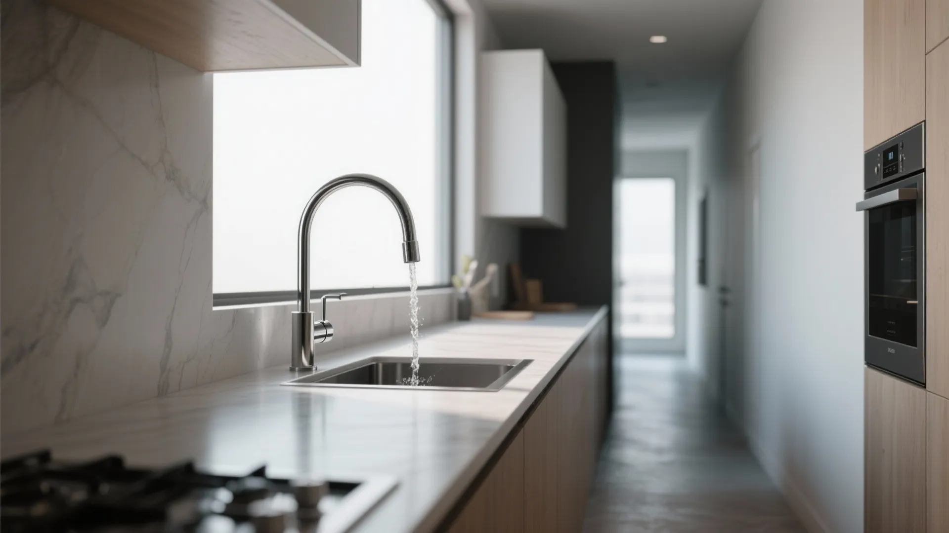 2. Compact low-arc twin handles for tight islands