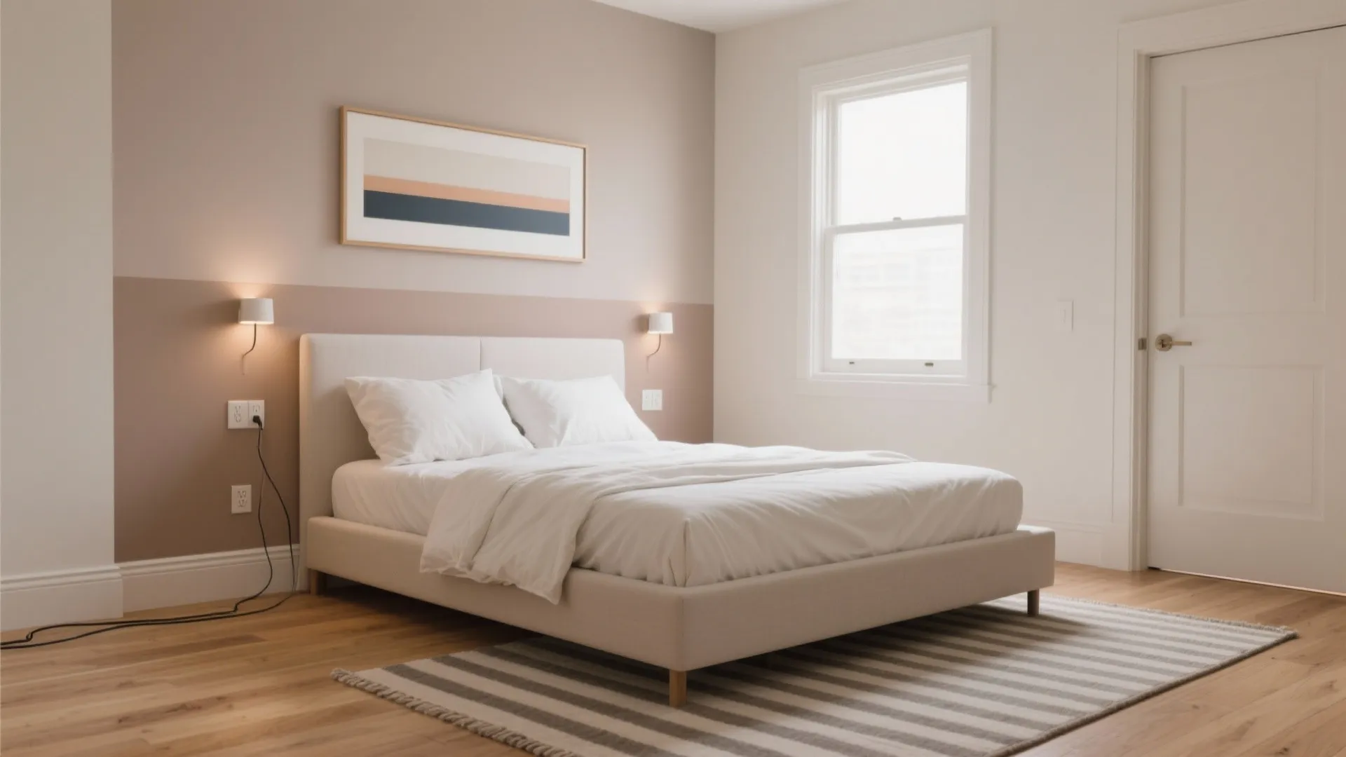 Low-profile bed base and no headboard