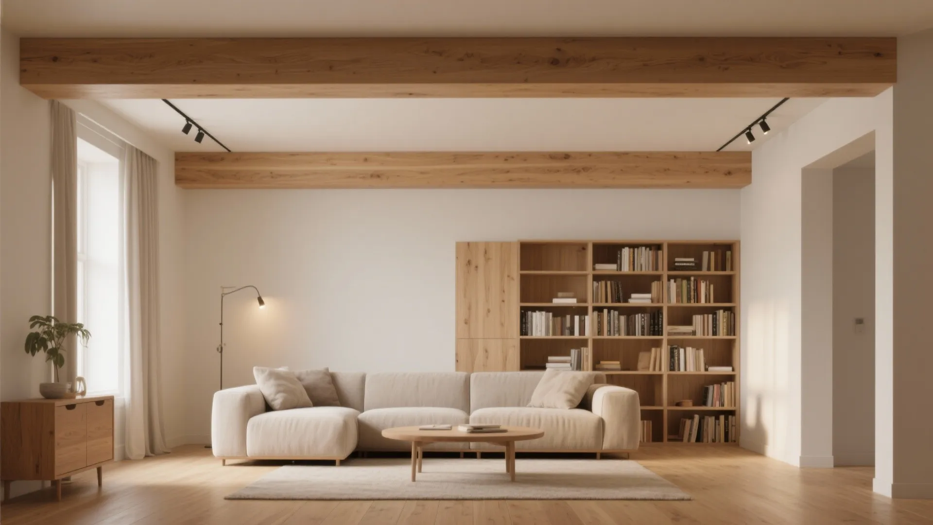 Low-Profile Beams and Warm Wood Accents