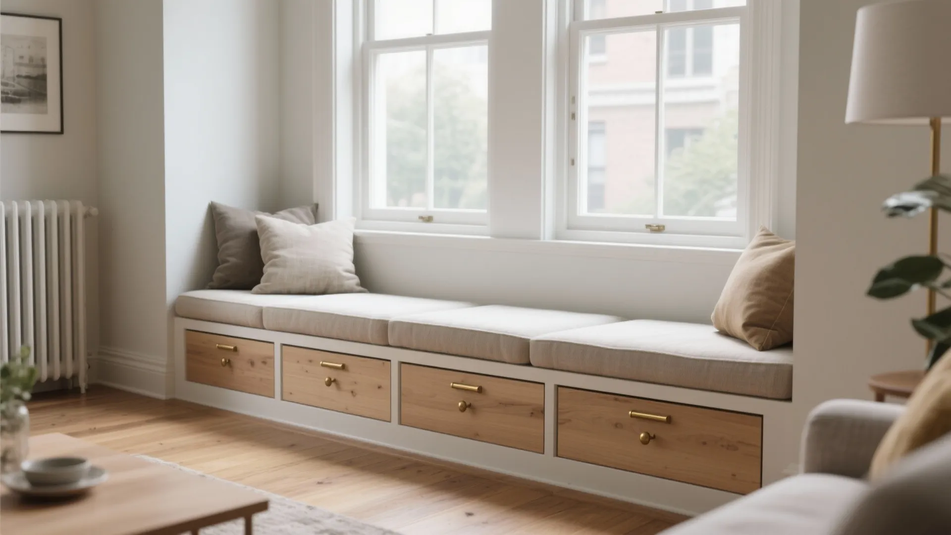 1. Low bench with hidden drawers