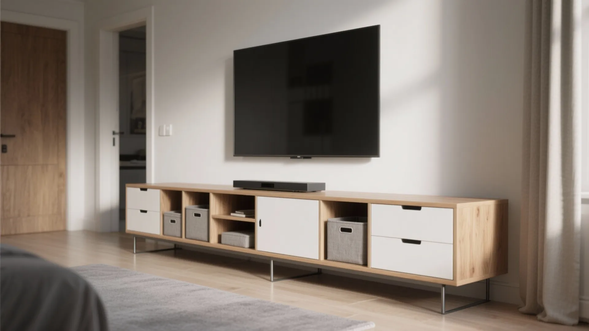 Low Bench TV Unit with Modular Cubes