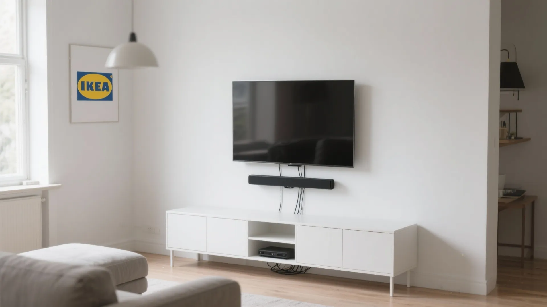 Low Billy bookcase used as sleek media console in modern living room