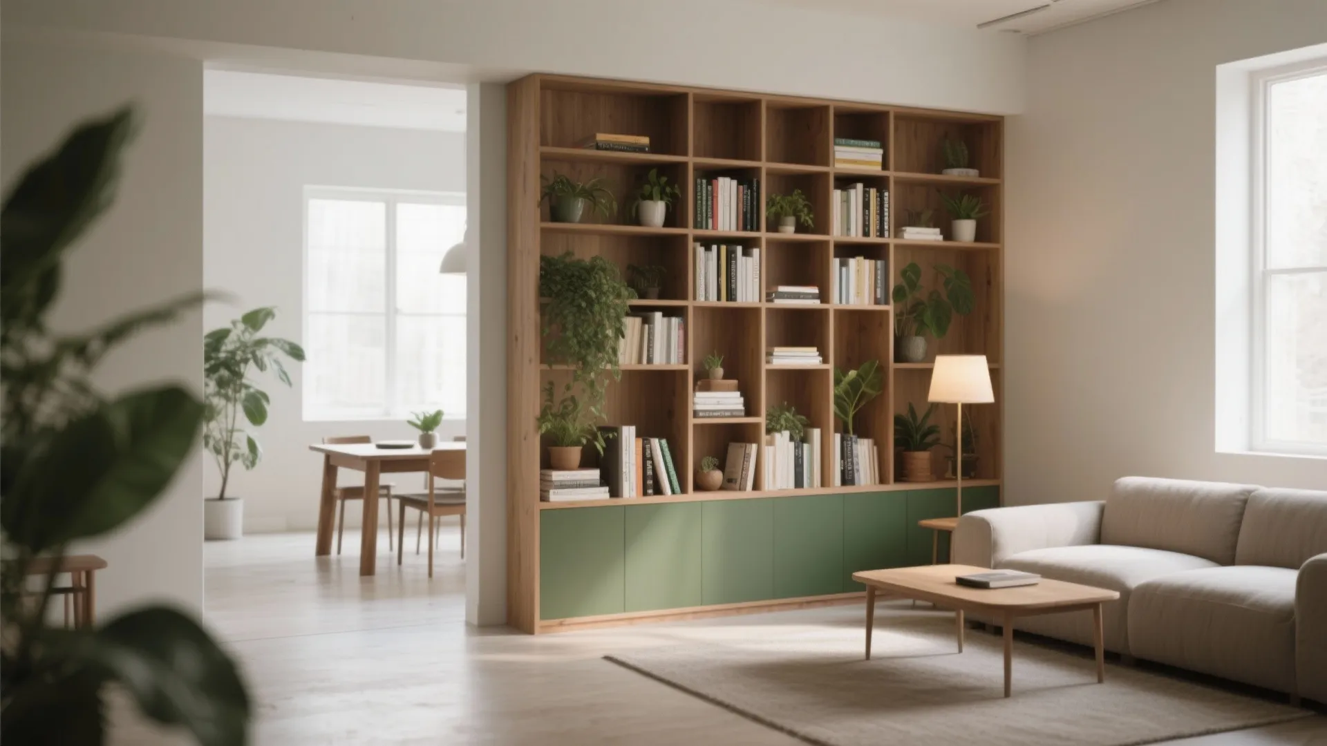 2. Low Bookcase or Console as a Subtle Divider