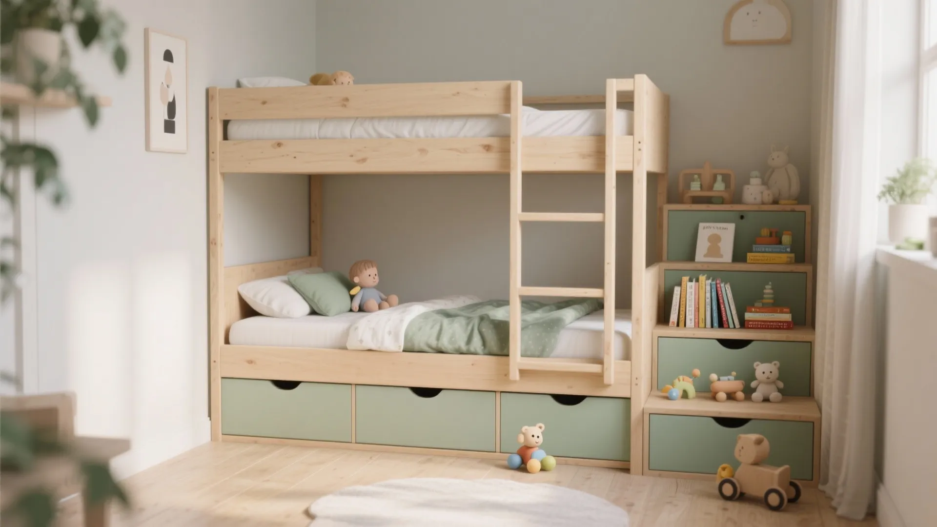 1. Low bunk with built-in storage