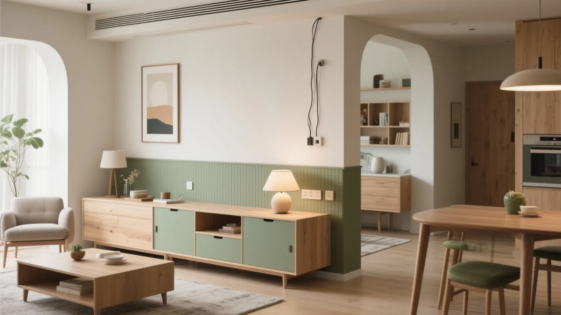 Low cabinetry and half-height walls