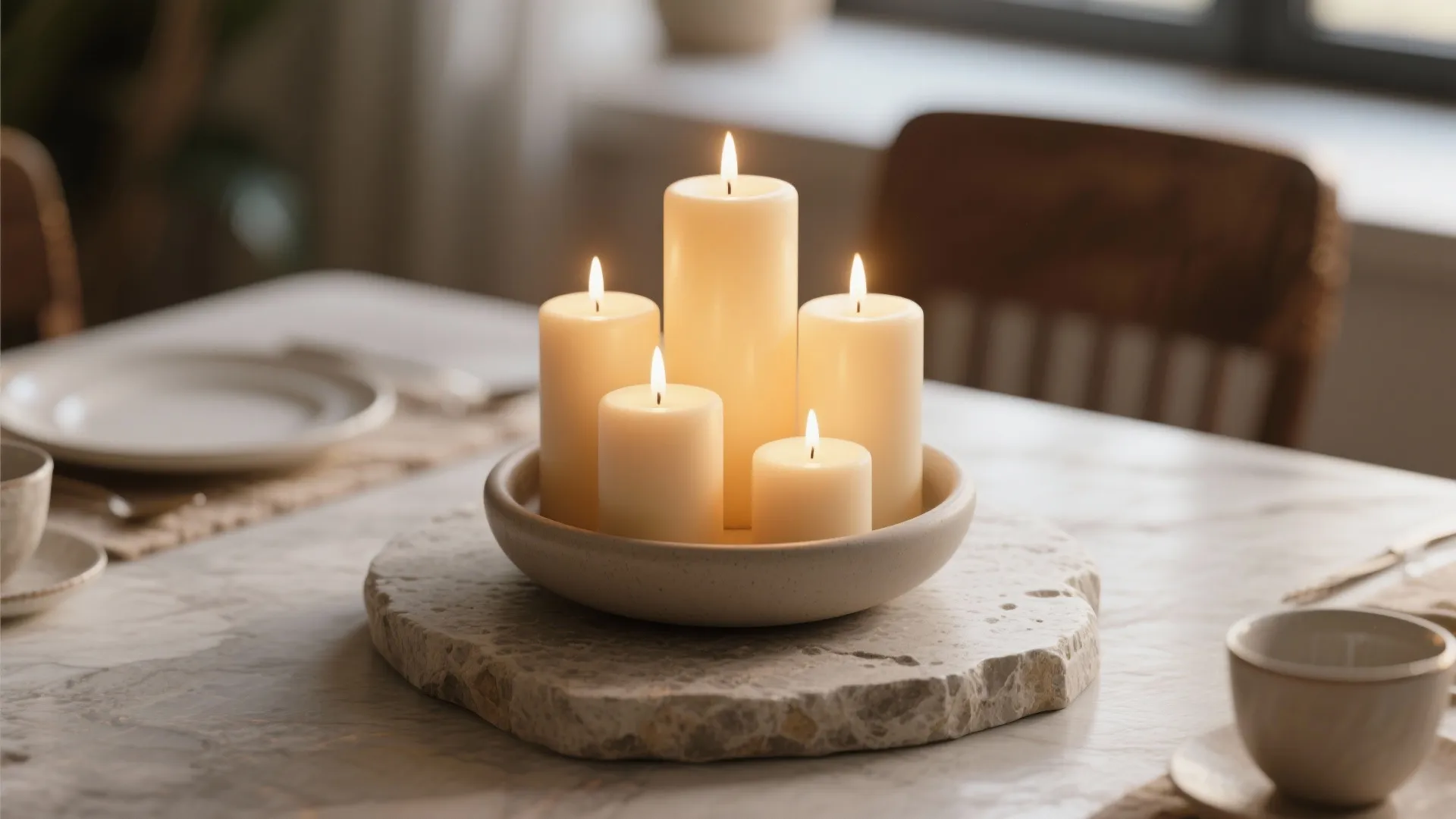 4. Cluster of low candles on a ceramic base
