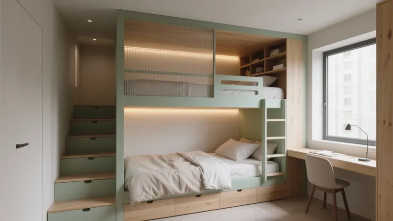 Smart Bunk Bed Kids Room with Built-In Storage