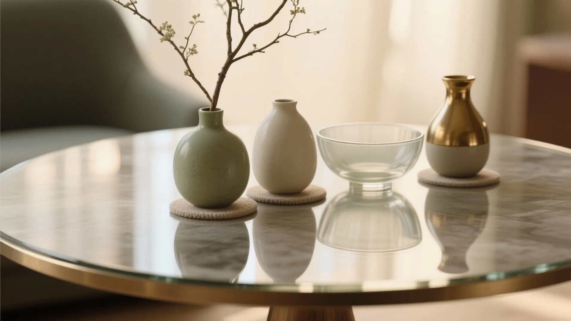 Idea 2: Keep centerpieces low, sculptural, and grouped