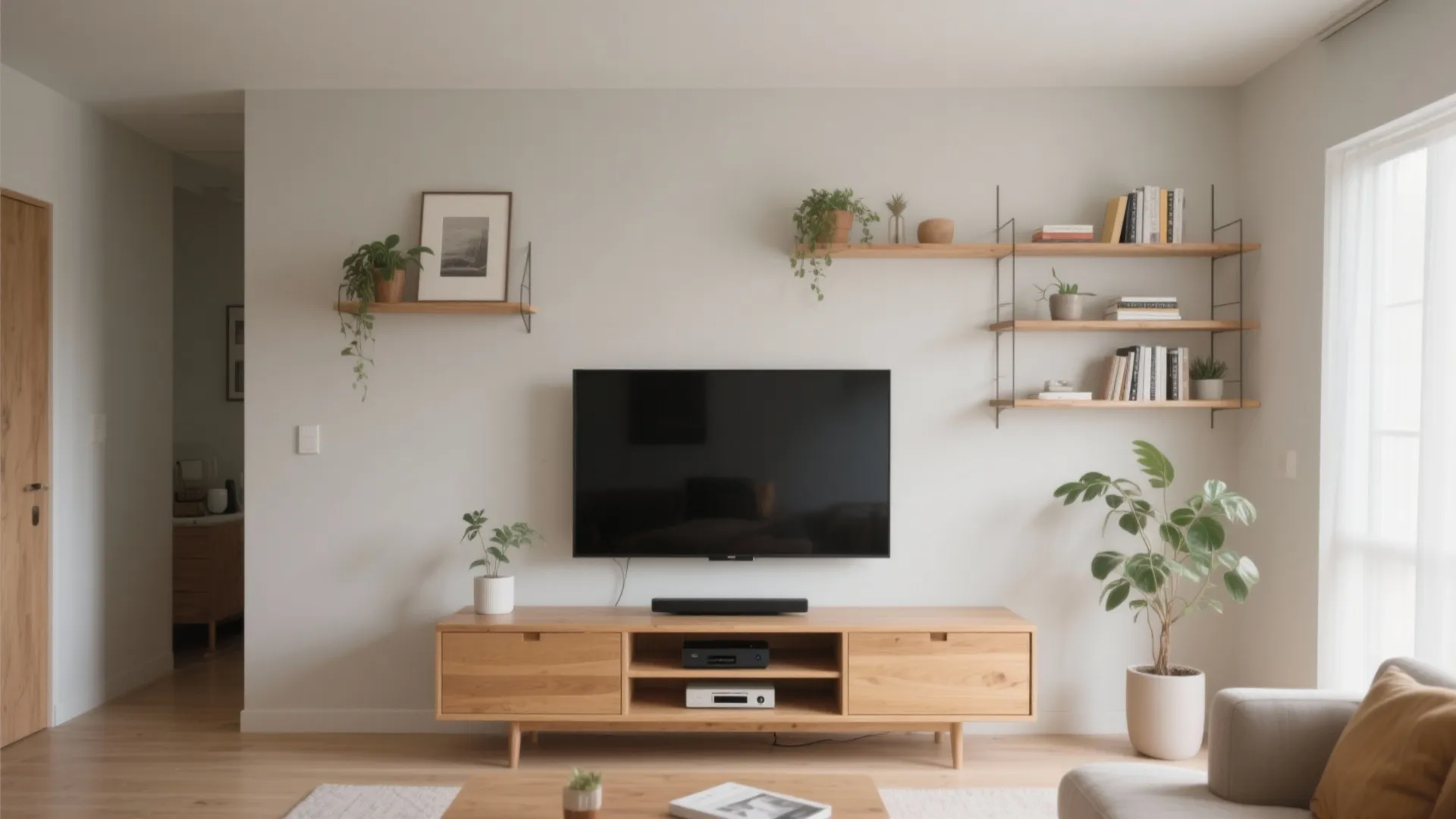 Low Console + Open Shelves (The Airy Hybrid)
