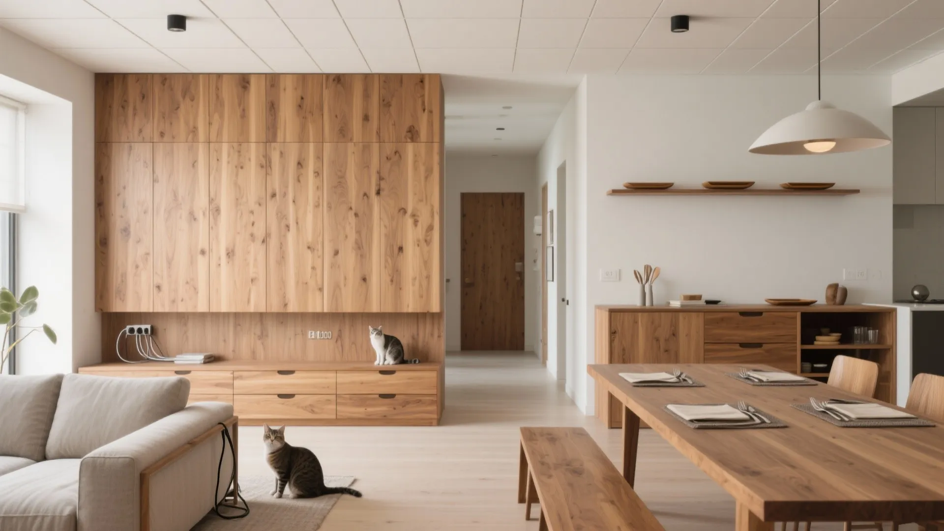 Low-height console walls that double as storage