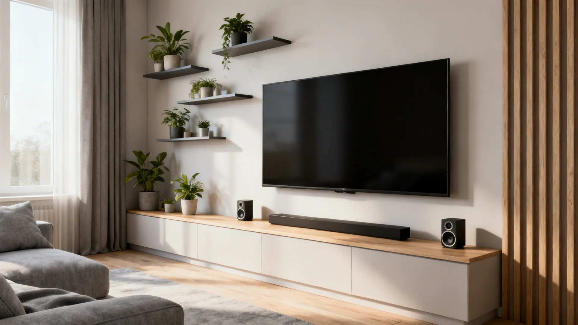 2. Low Console and Floating Shelves