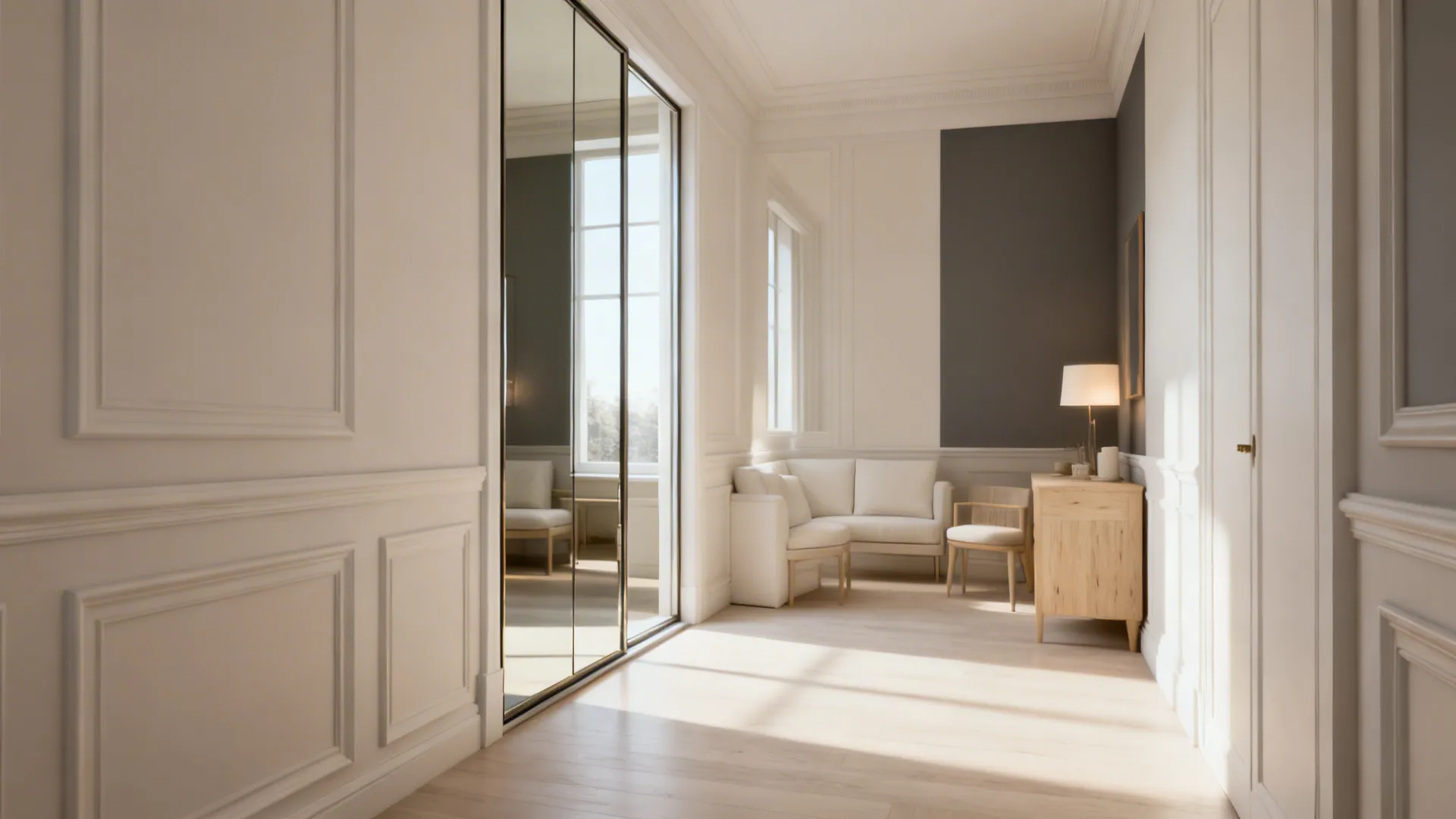 Living room with low-contrast palette and a single darker accent wall to add depth
