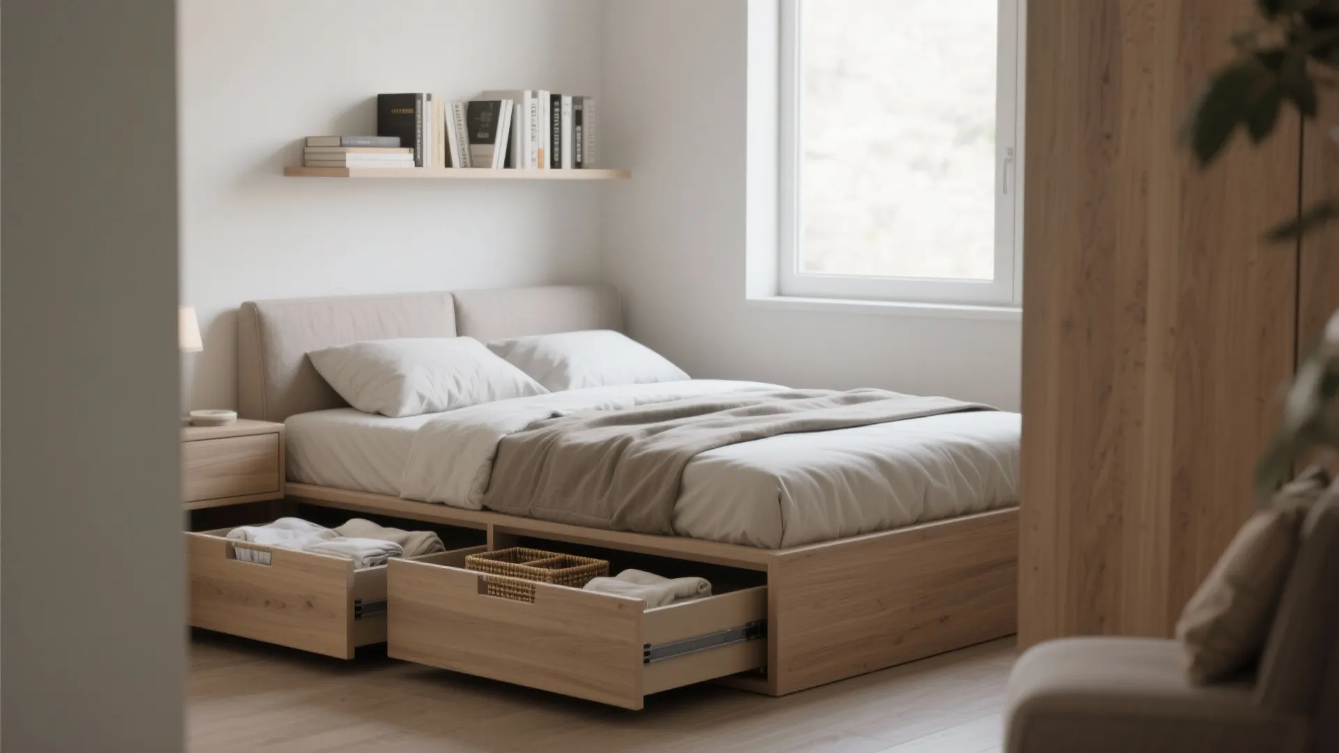 1. Low-profile twin with built-in storage