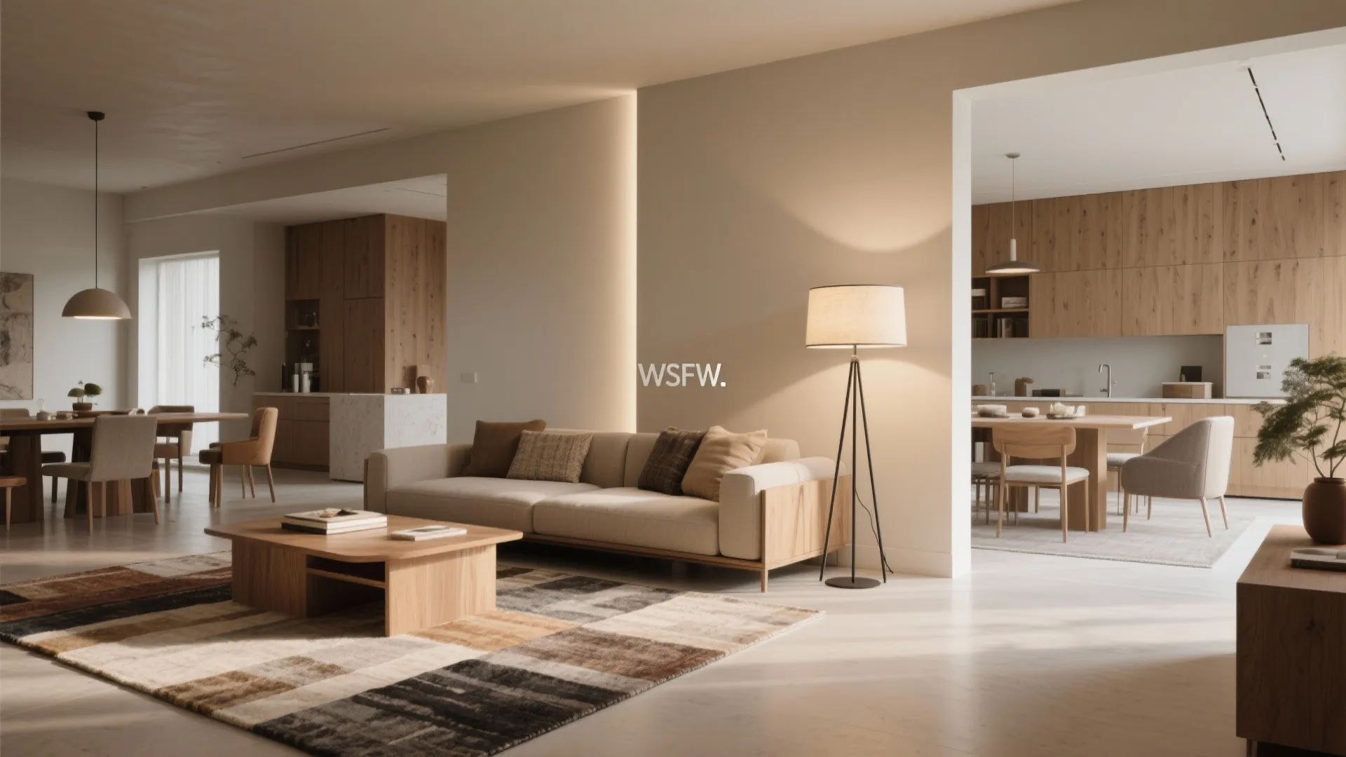 3. Low furniture, rugs, and lighting to define zones