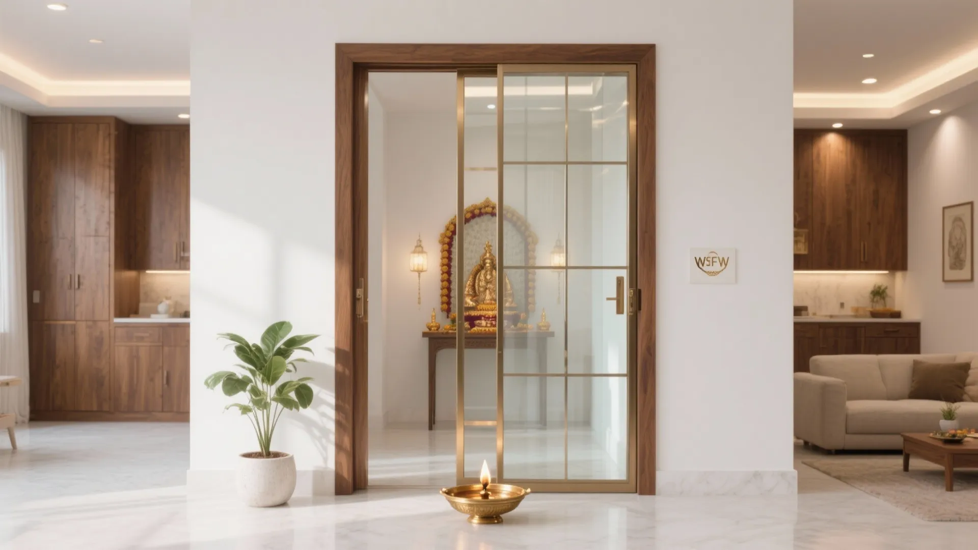 Clear low-iron glass with bronze or wood frames