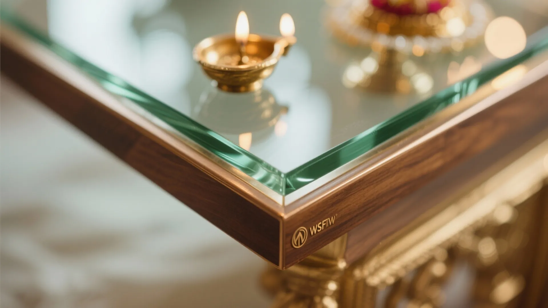 Clear low-iron glass with bronze or wood frames