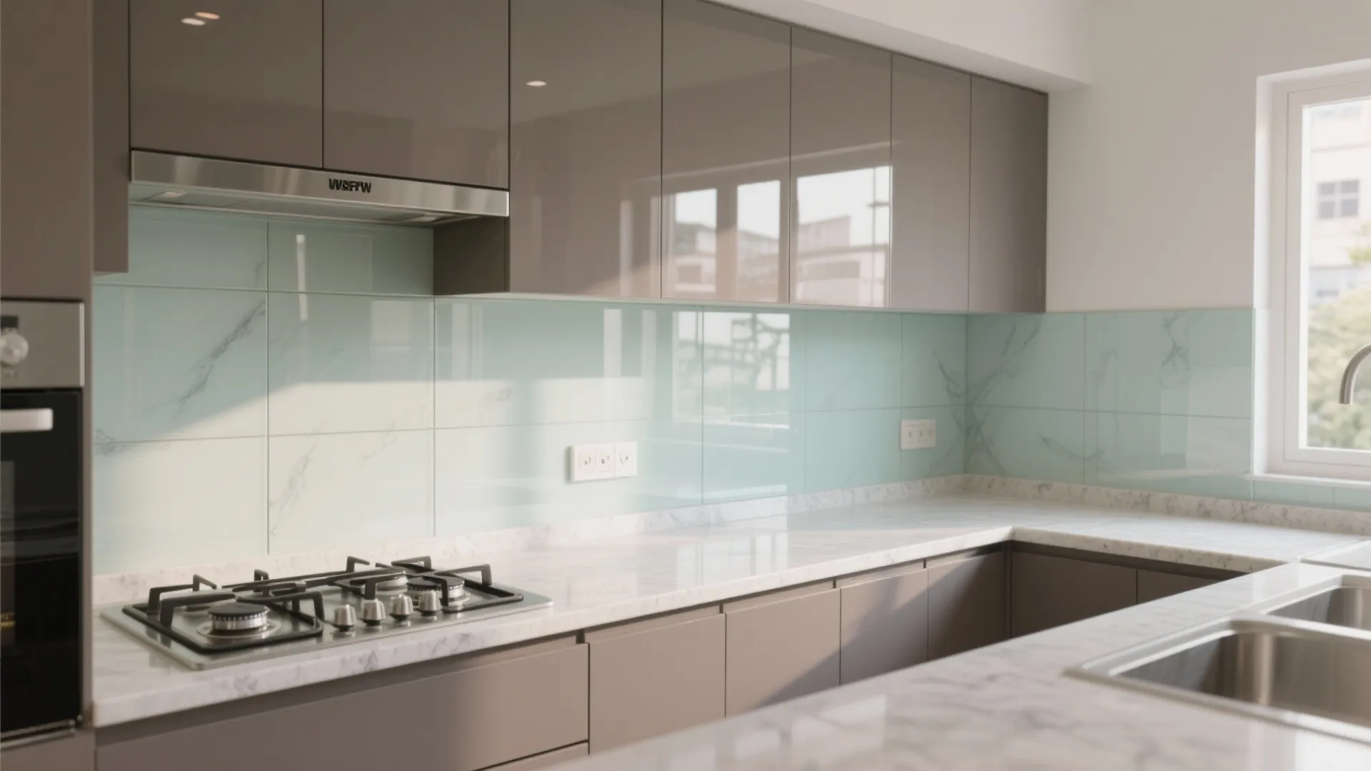 Transparent Backsplash for Daylight and Easy Cleanup