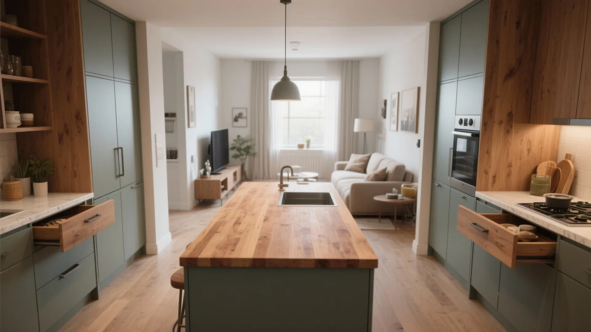 1. Keep sightlines open with a low-profile island or peninsula