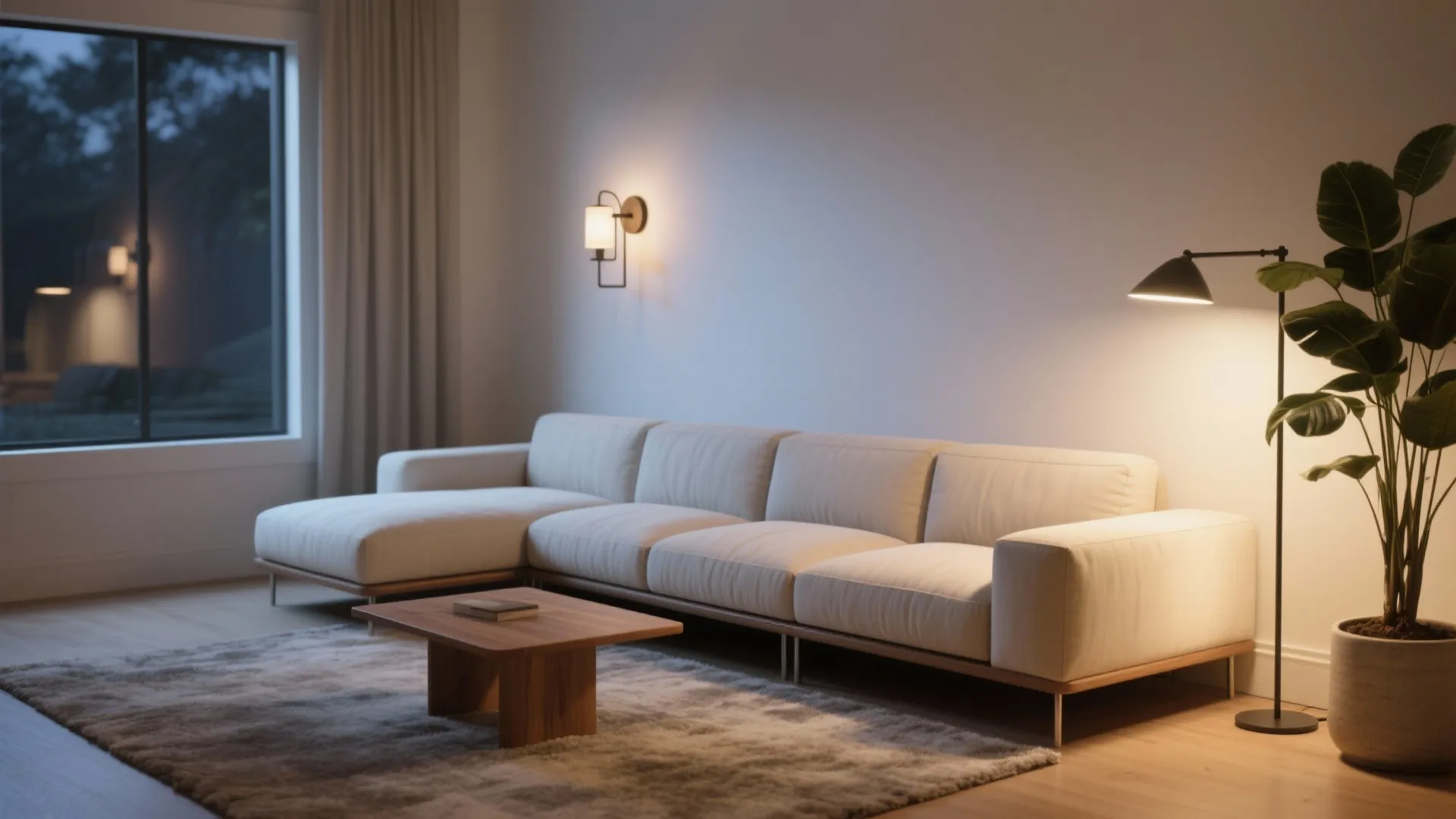 Go low and light: low-profile sofa + vertical lighting layers
