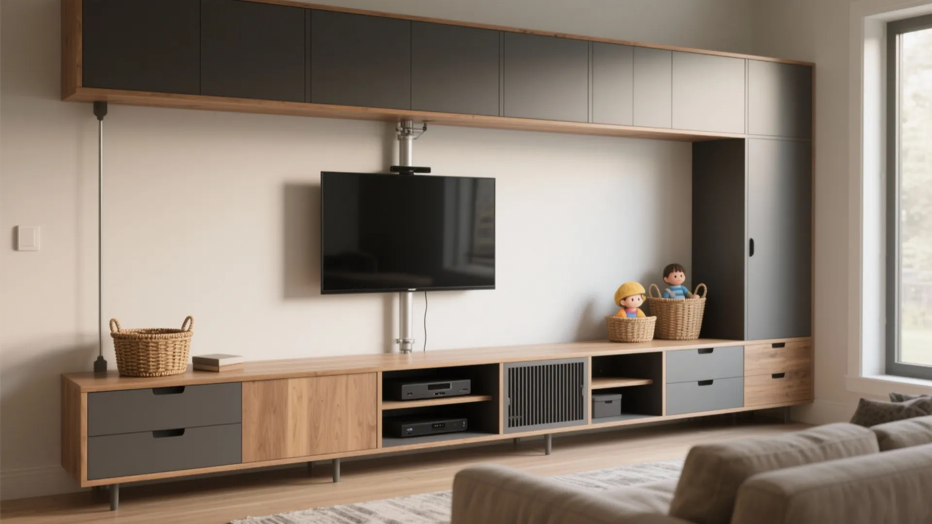 Low-Line Modular Bench with Hidden Storage