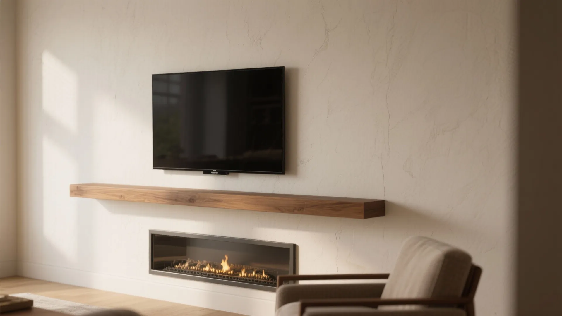 1. Embrace a low-profile mantel and wall-mounted TV