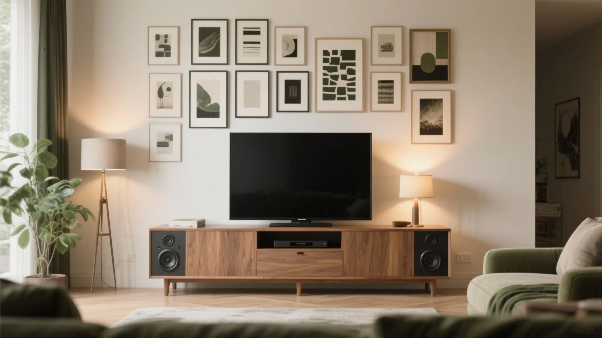 3. Low media credenza + art above the TV