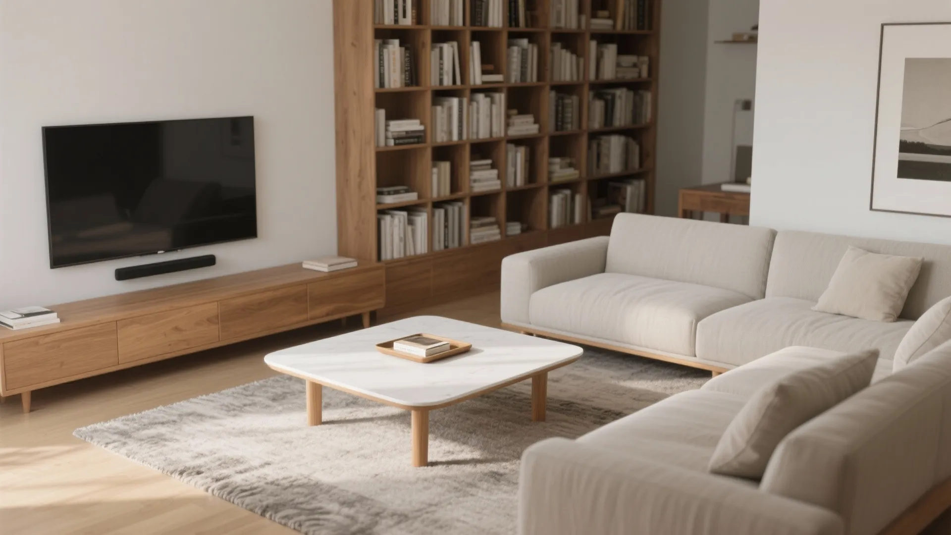 Low-Profile Oak Coffee Table for Airy Flow