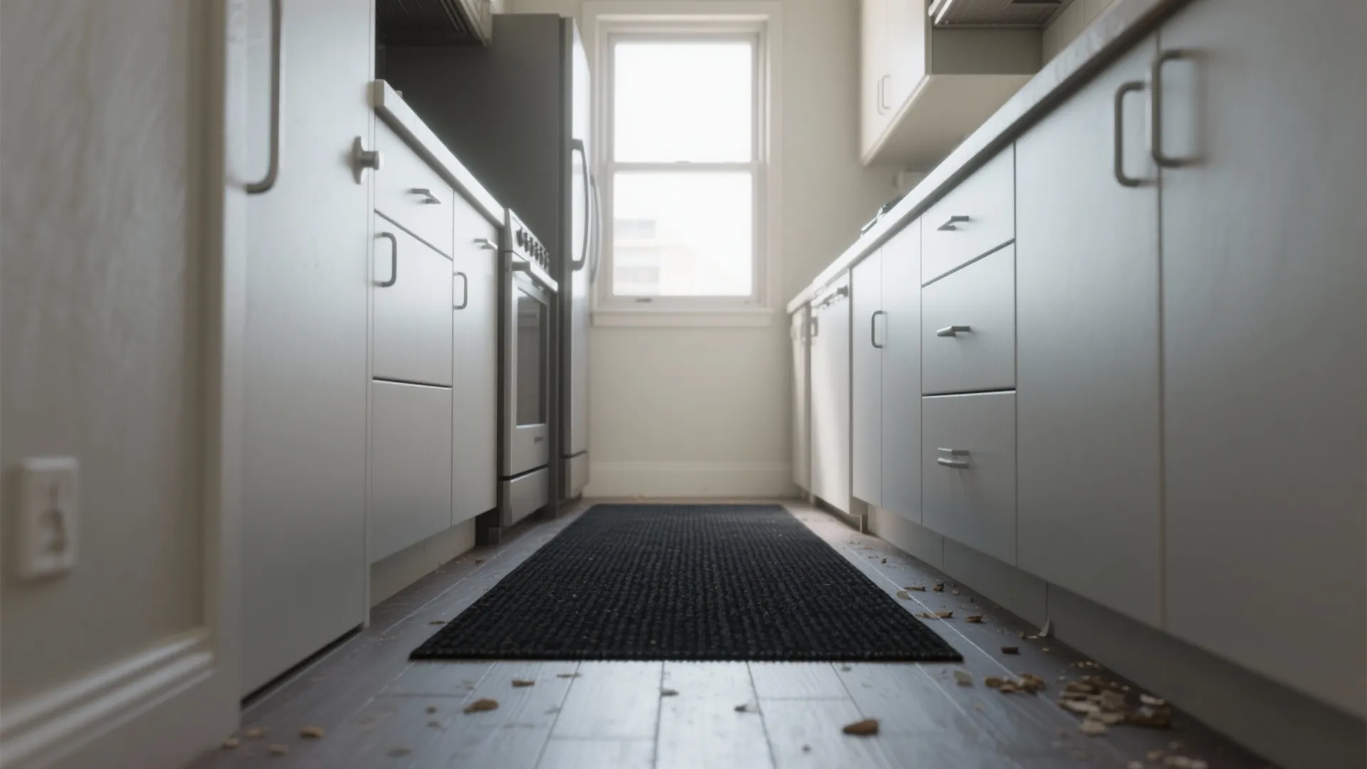 2. Low-pile black runner for tiny galley kitchens