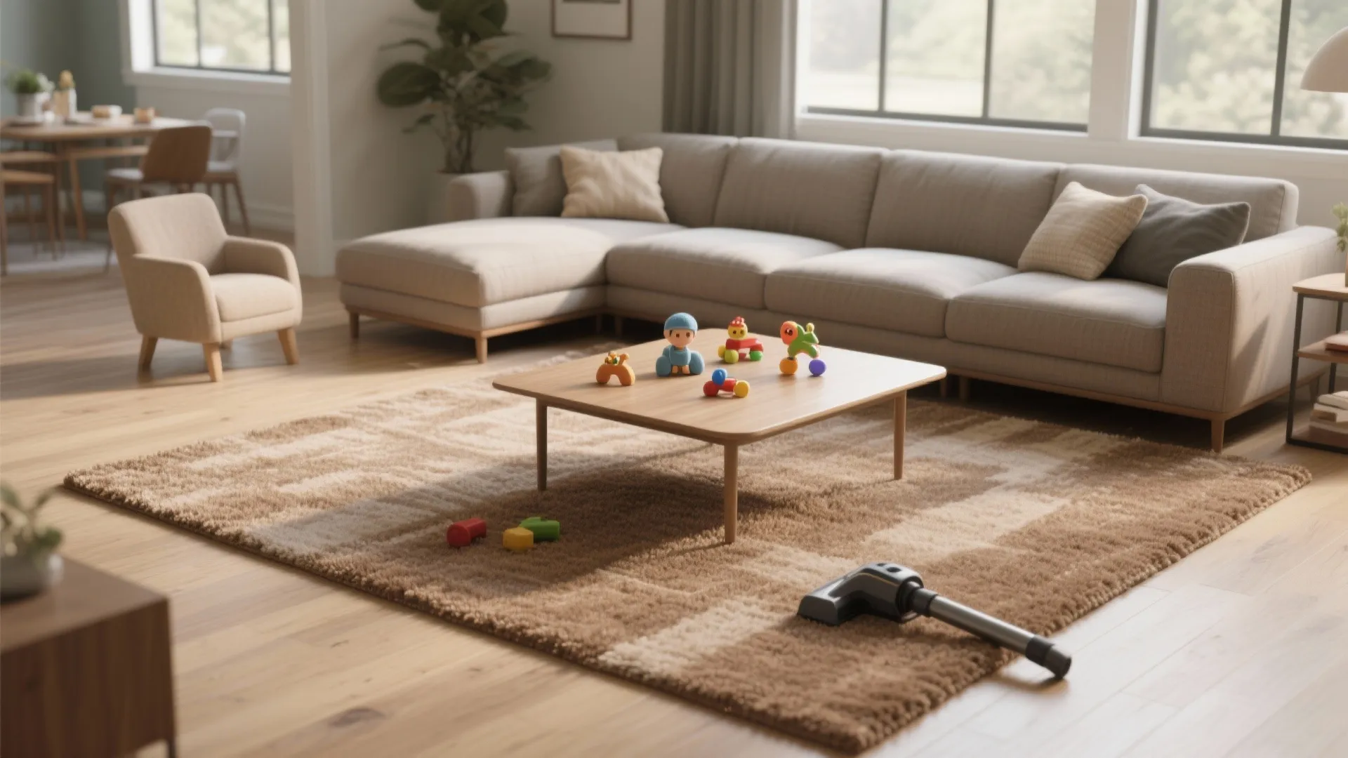 3. Opt for a low-pile light brown rug in high-traffic living rooms