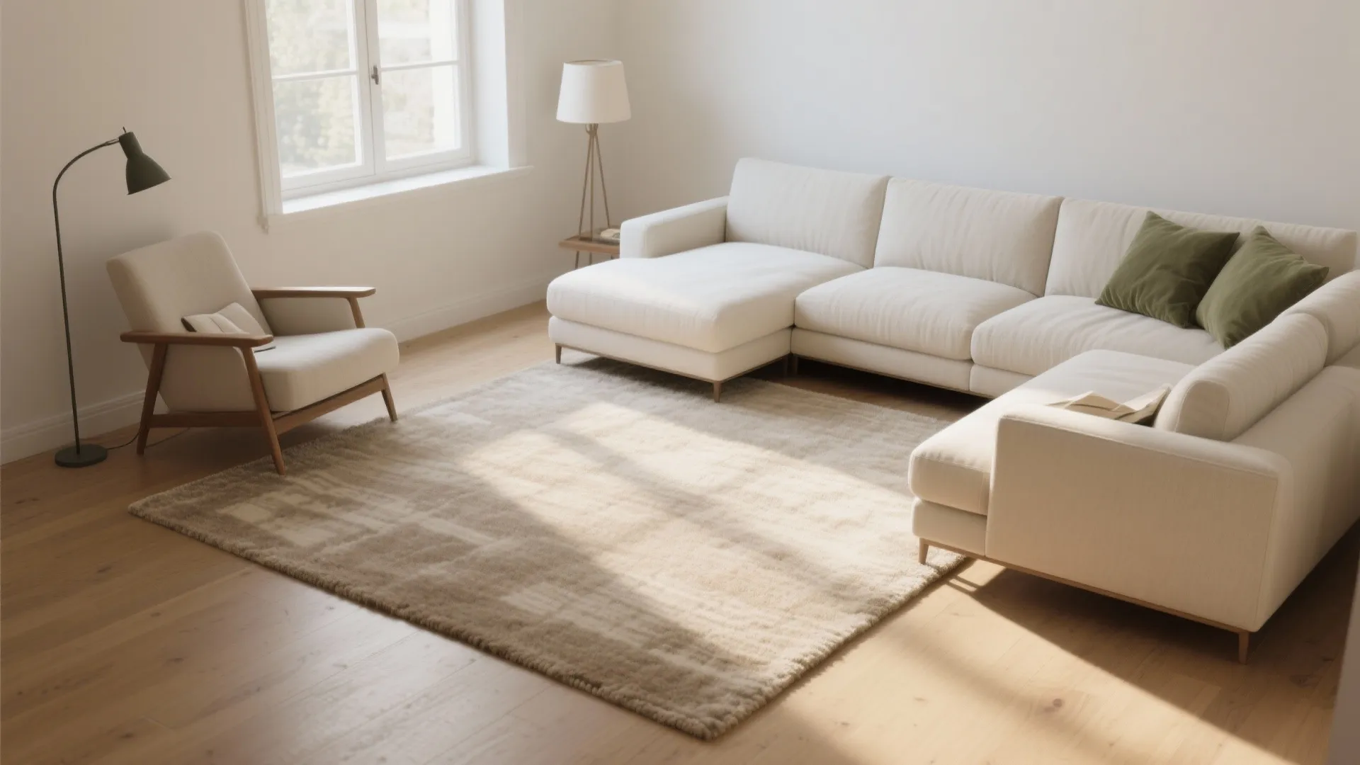 1) Minimalist low-pile rugs for visual calm