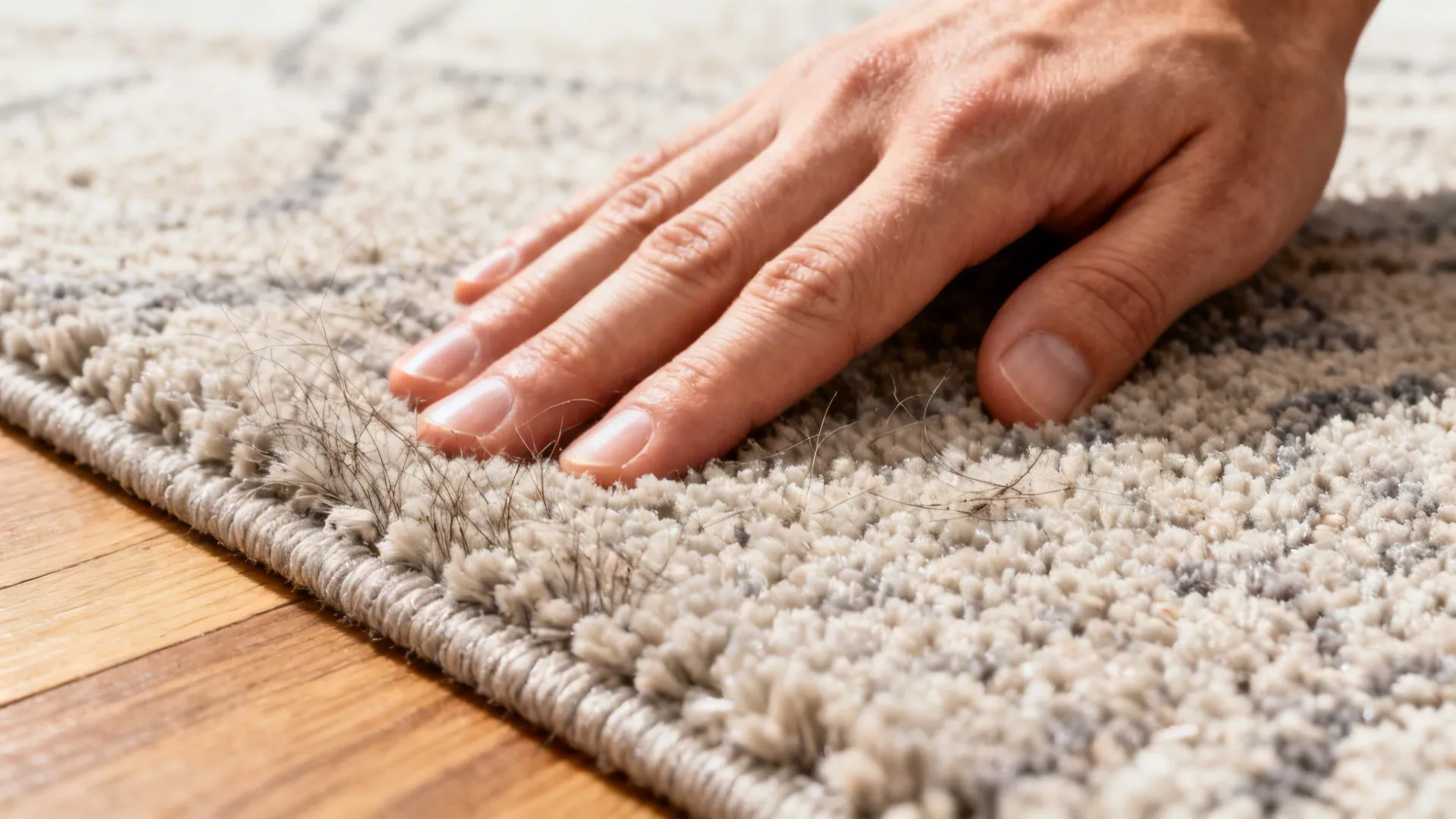 Macro of a low-pile synthetic rug showing tight fibers and easy-to-clean texture.