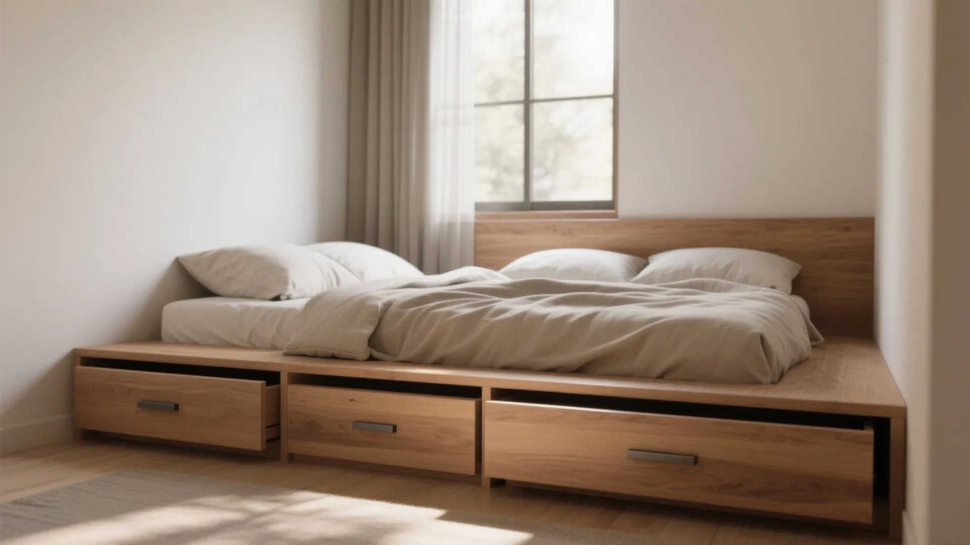 1. Low-profile platform with hidden drawers