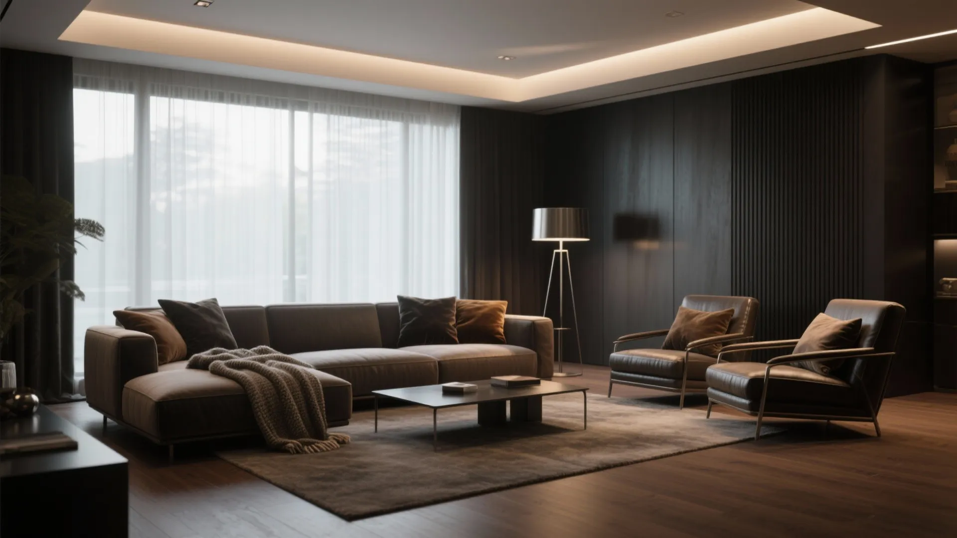 1. Low-profile furniture and layered lighting
