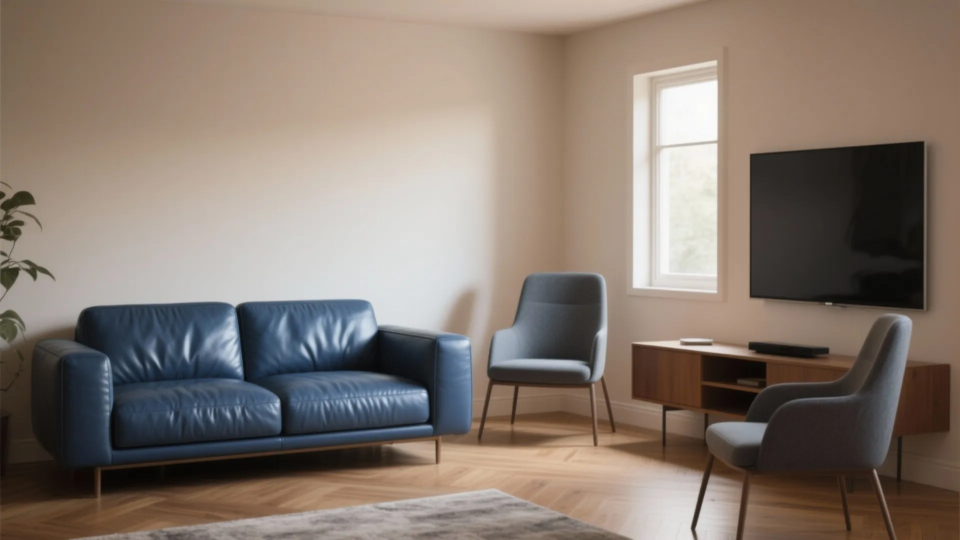 1. Anchor with a low-profile blue leather sofa