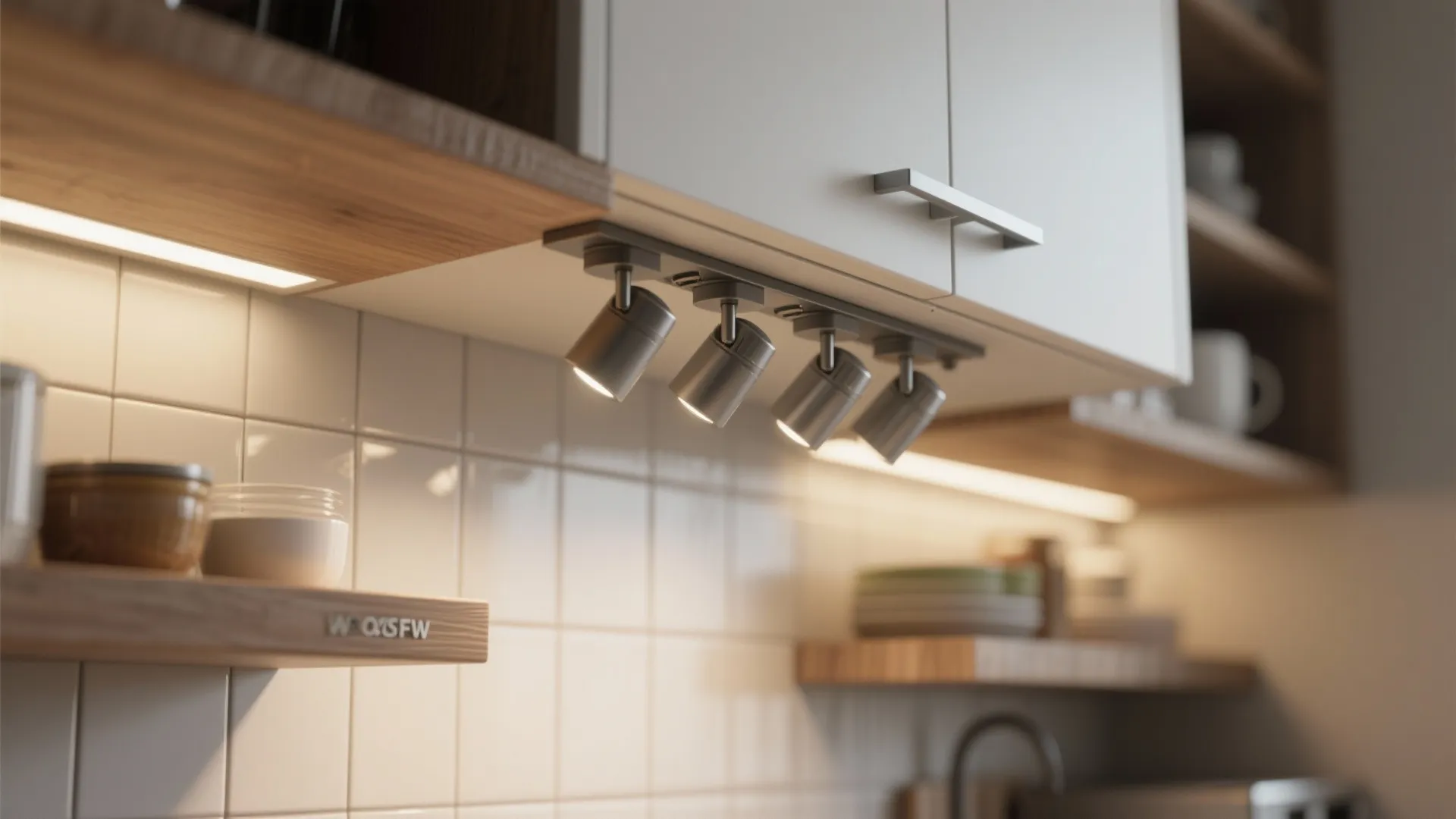 3. Highlight cabinetry and shelves with low-profile heads