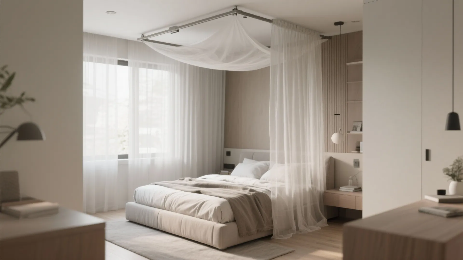 5. Low-Profile Canopy or Drapes to Frame the Bed