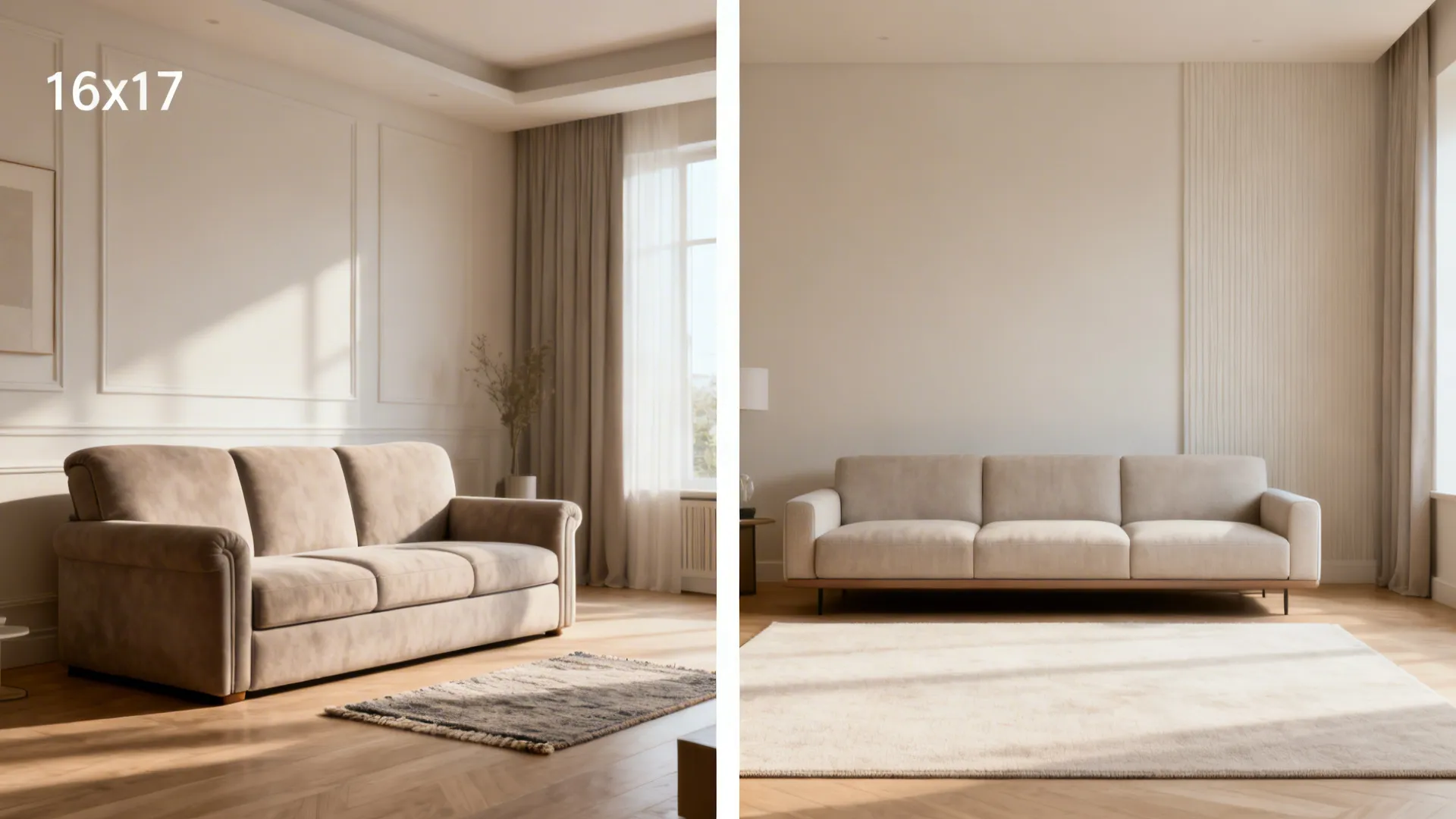 Low-profile seating and a large neutral rug