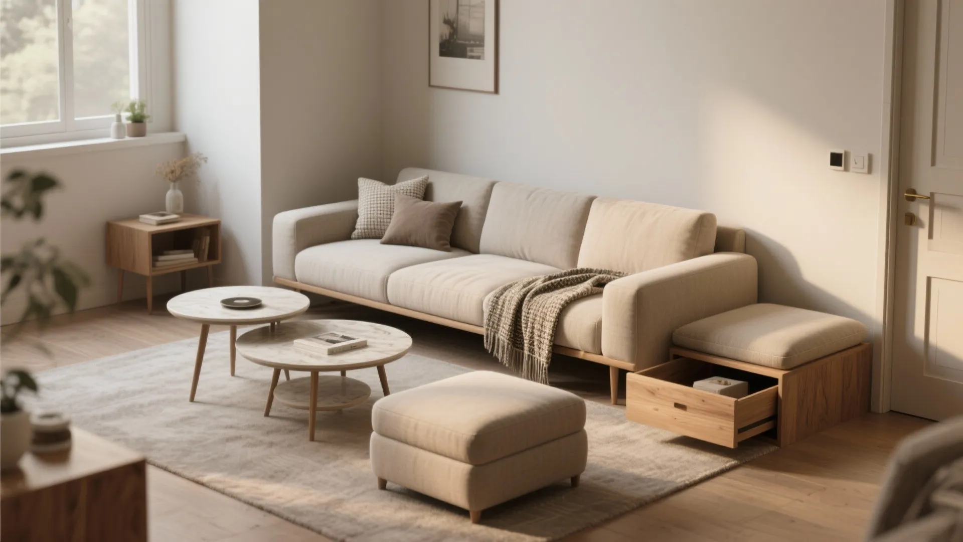 2. Opt for low-profile, multi-functional furniture