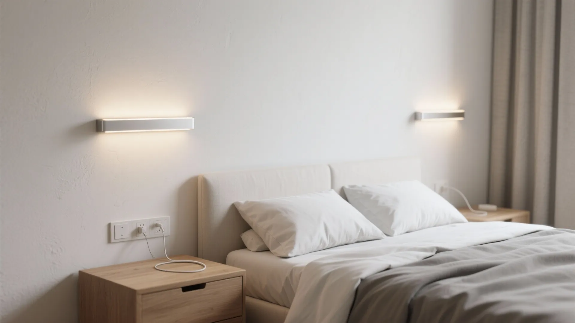 Low-profile bedside LED sconces to free surface space