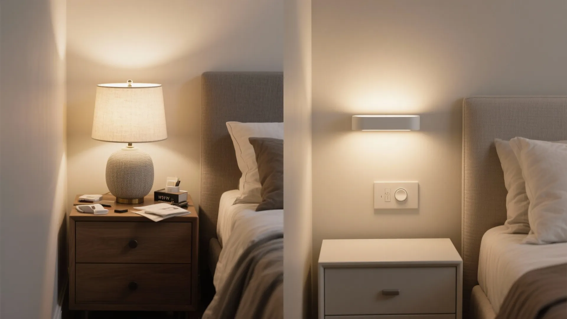 3) Hardwired low-profile sconces to free bedside space
