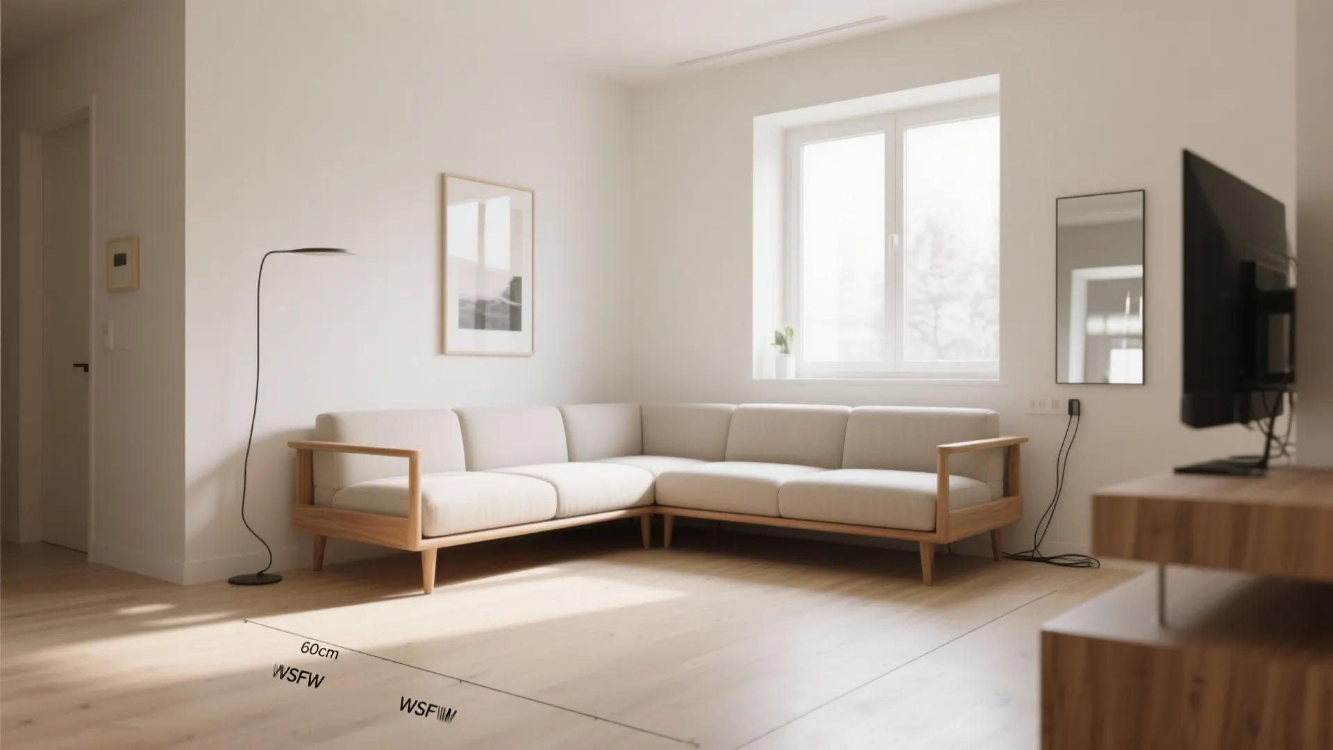 Low-profile sectional with raised legs